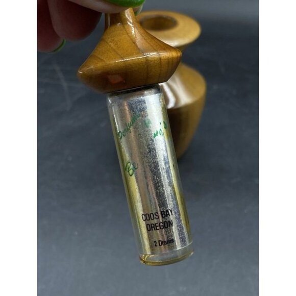 Lakeshore Oregon Myrtlewood Perfume Bottle Empty Glass Vial Insert Hand Carved - Picture 5 of 9